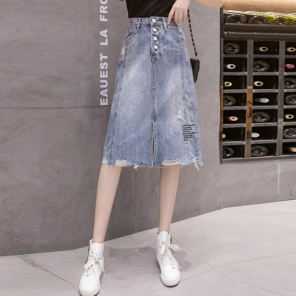 Fusta casual dama din denim cu talie inalta