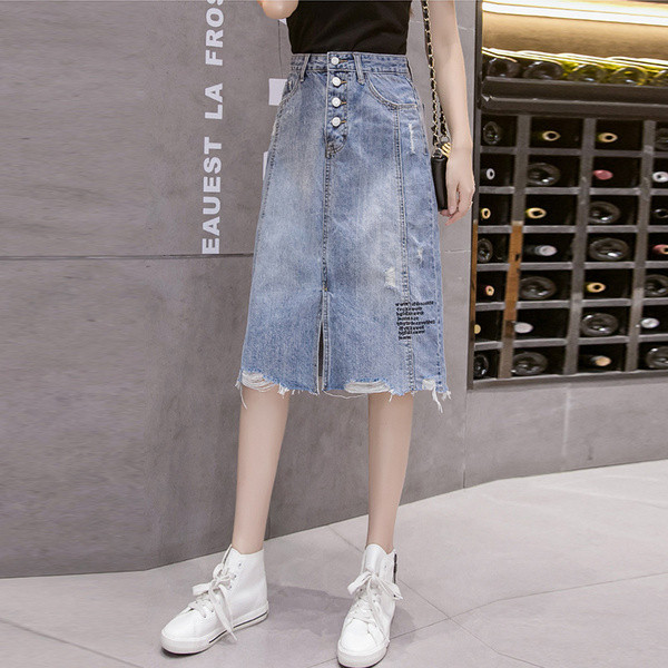 Fusta casual dama din denim cu talie inalta