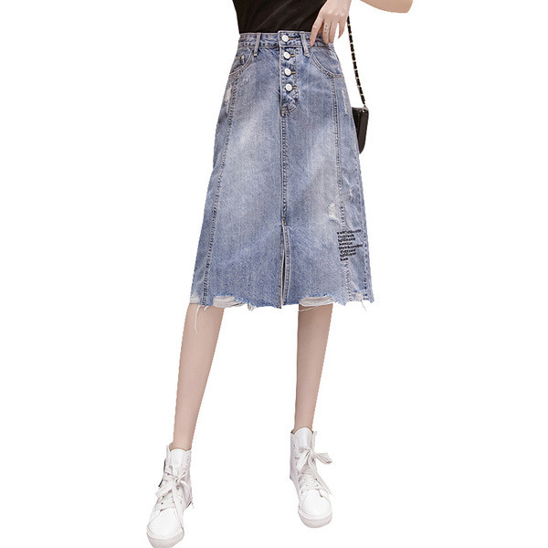 Fusta casual dama din denim cu talie inalta