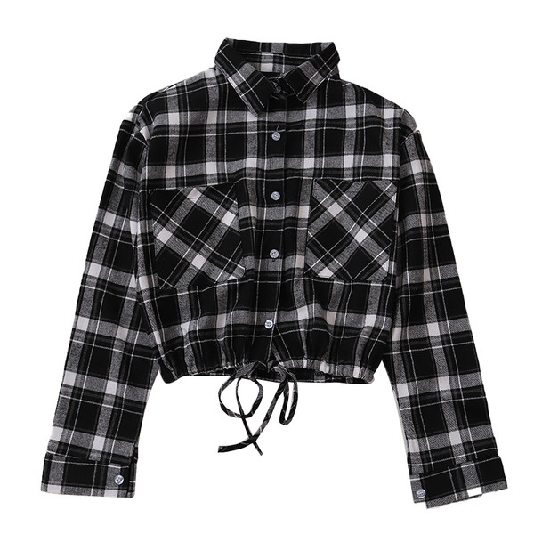 Cămașă de damă în carouri în trei culori cu buzunare și cravate