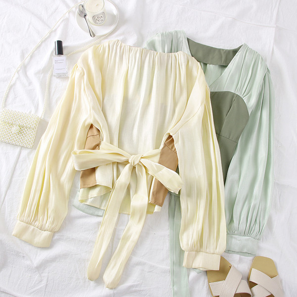 Új modell stílusos női blúz nyakkendővel több színben