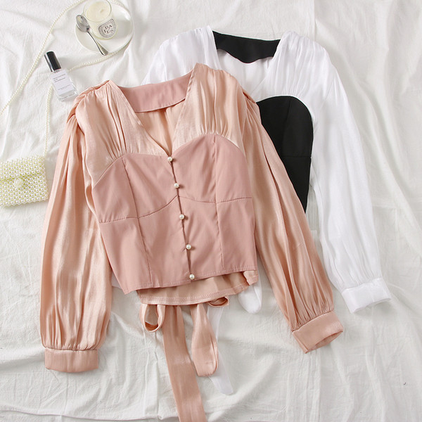 Új modell stílusos női blúz nyakkendővel több színben