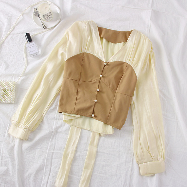 Új modell stílusos női blúz nyakkendővel több színben