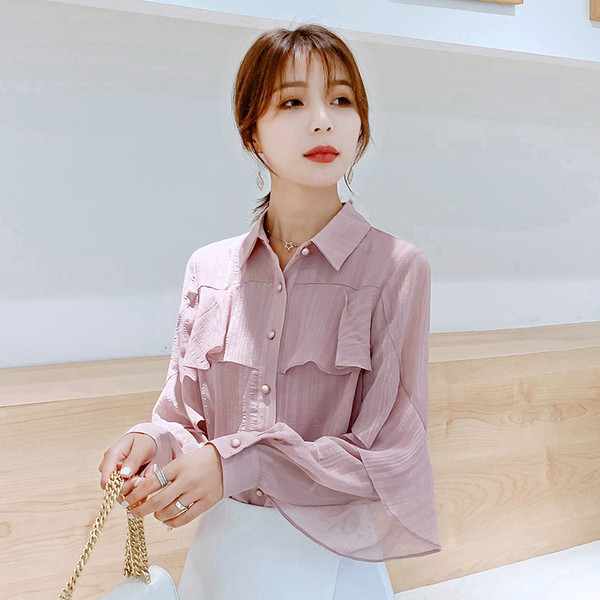 Cămașă de damă actuală în roz cu mâneci lungi