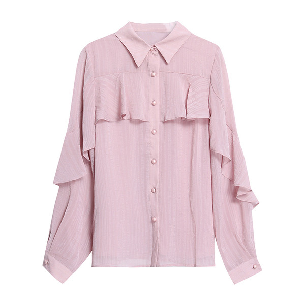 Cămașă de damă actuală în roz cu mâneci lungi