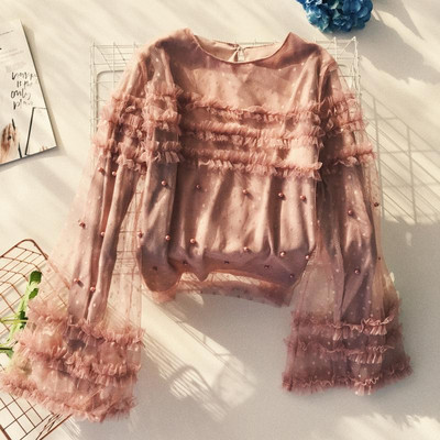 Modern női ing széles ujjal és gyöngyökkel több színben