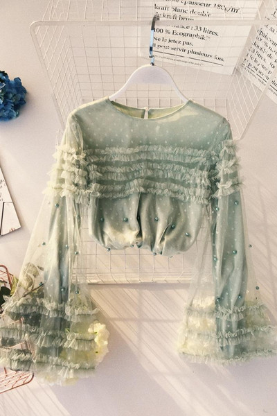 Modern női ing széles ujjal és gyöngyökkel több színben