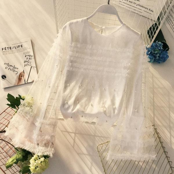 Modern női ing széles ujjal és gyöngyökkel több színben