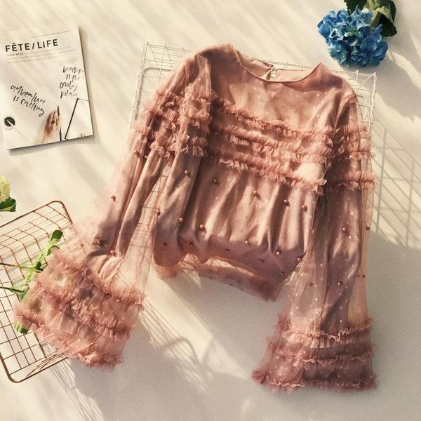 Modern női ing széles ujjal és gyöngyökkel több színben