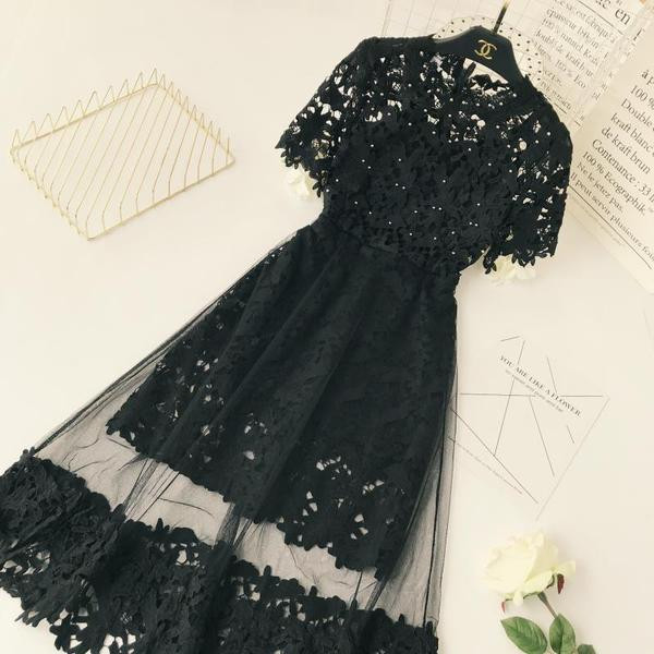 Elegáns női csipkeruha, rövid ujjal több színben