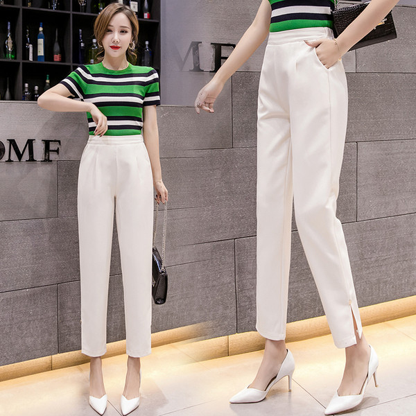 Stílusos női nadrág elasztikus derékkal, fehér és fekete színben