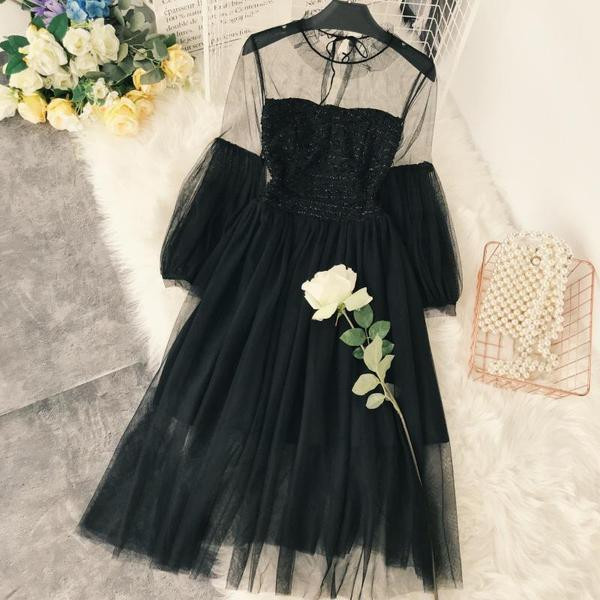 Rochie de dama eleganta cu maneci lungi si tul in mai multe culori