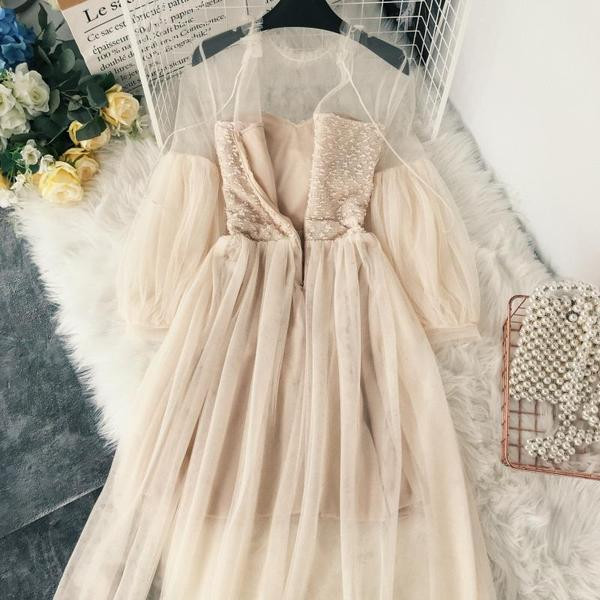 Rochie de dama eleganta cu maneci lungi si tul in mai multe culori