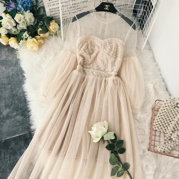 Rochie de dama eleganta cu maneci lungi si tul in mai multe culori