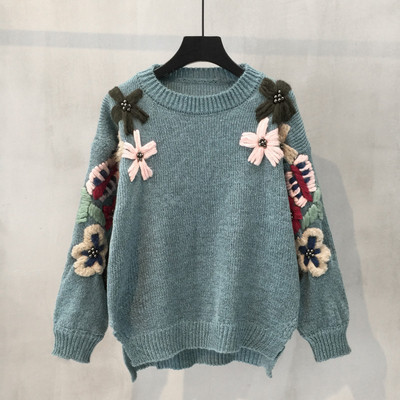 ÚJ Stílusos női pulóver színes hímzéssel, három színben