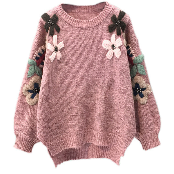 ÚJ Stílusos női pulóver színes hímzéssel, három színben