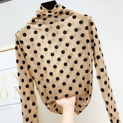 Νέα μοντέρνα γυναικεία μπλούζα πουά σε μαύρο και καφέ χρώμα