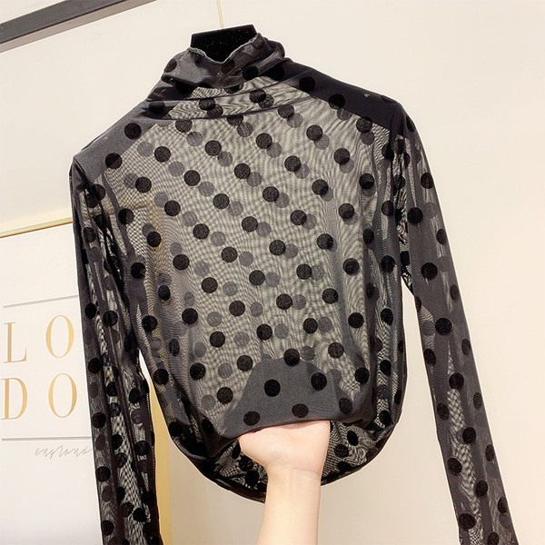 Νέα μοντέρνα γυναικεία μπλούζα  πουά σε μαύρο και καφέ χρώμα