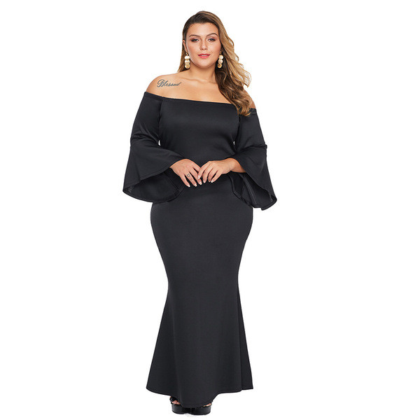 Modern női hosszú ruha ejtett ujjakkal, fekete és piros színben