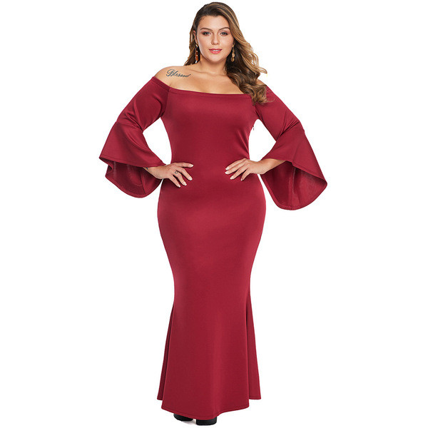 Modern női hosszú ruha ejtett ujjakkal, fekete és piros színben