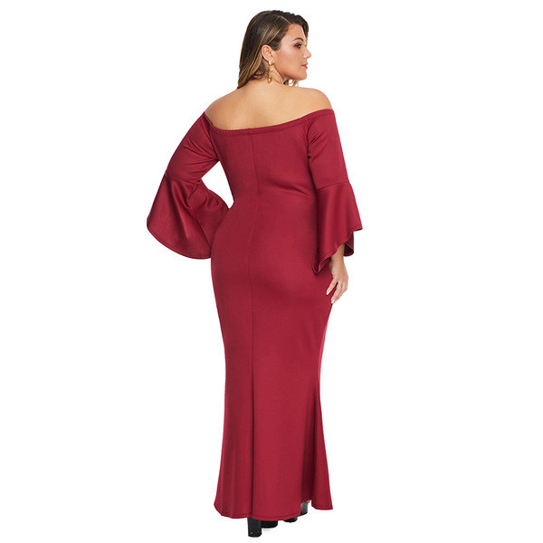 Modern női hosszú ruha ejtett ujjakkal, fekete és piros színben