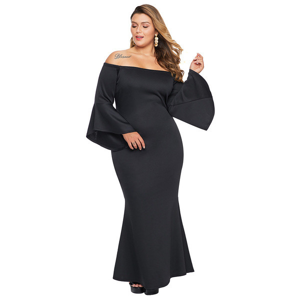 Modern női hosszú ruha ejtett ujjakkal, fekete és piros színben