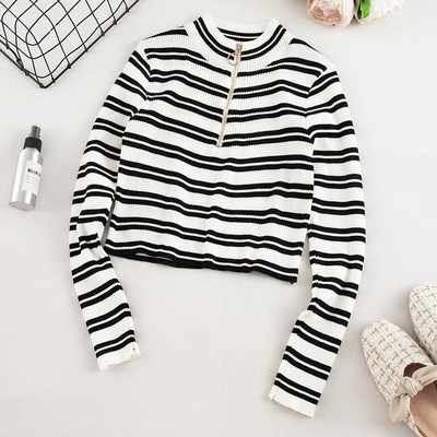 Csíkos női blúz két színben, cipzárral