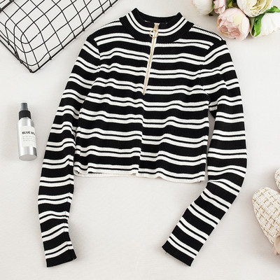 Csíkos női blúz két színben, cipzárral