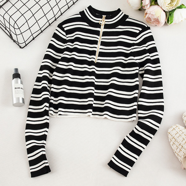 Csíkos női blúz két színben, cipzárral