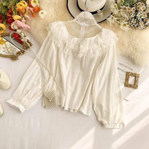 Stílusos női ing csipkével és hosszú ujjú fehér és fekete színben