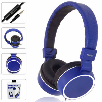 Στερεοφωνικό ακουστικό μοντέλο FE-005 με μικρόφωνο σε μπλε χρώμα - Μήκος καλωδίου 1,3 m