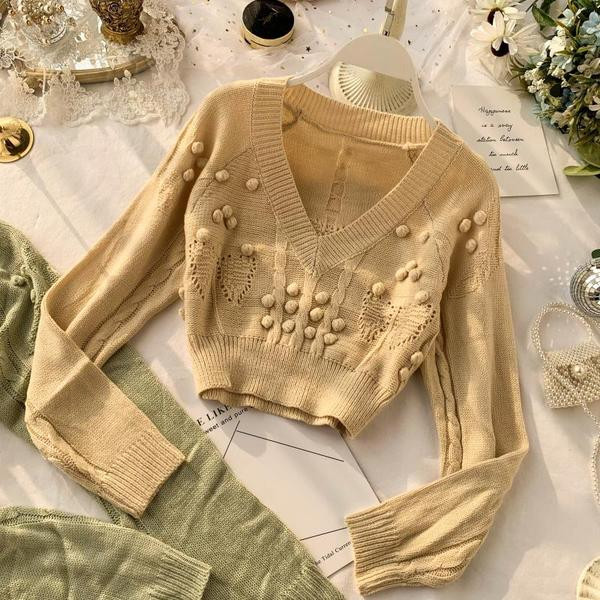 Pulover de dama model nou cu decolteu in V in albastru, verde si galben