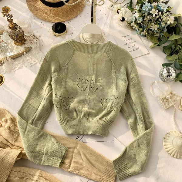 Pulover de dama model nou cu decolteu in V in albastru, verde si galben