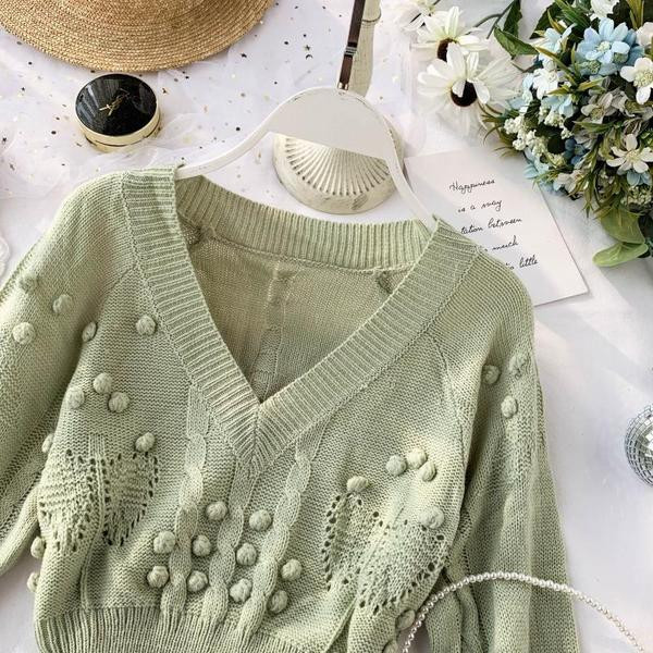 Pulover de dama model nou cu decolteu in V in albastru, verde si galben