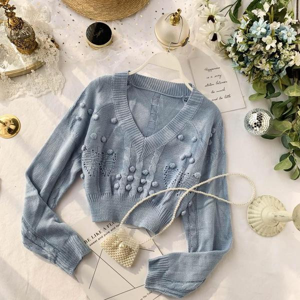 Pulover de dama model nou cu decolteu in V in albastru, verde si galben