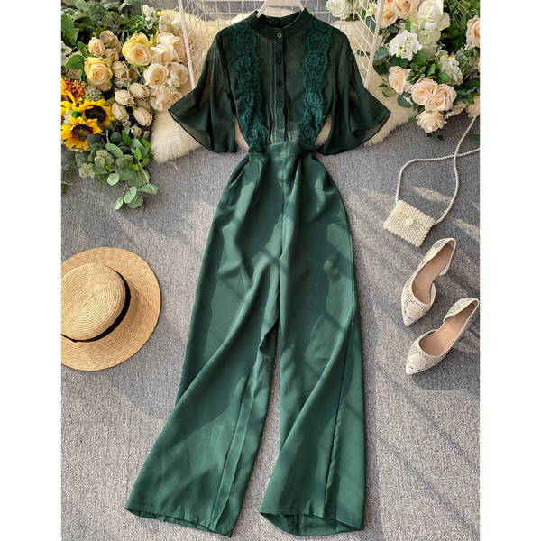 Elegáns női overál 3/4-es ujjal, csipkével több színben