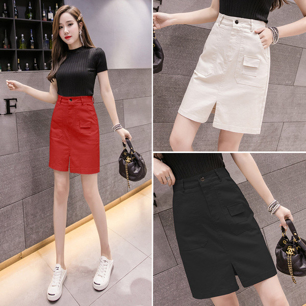 Μοντέρνα γυναικεία φούστα σε τρία χρώματα με σχισμή