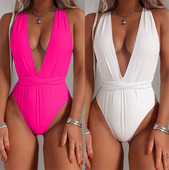 Teljes fürdőruha V-nyakú fehér és rózsaszín színben