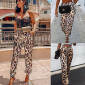 Elegáns női nadrág magas derékkal, állatmintával