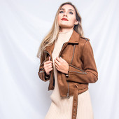 Μοντέρνο γυναικείο μπουφάν οικολογικό βελούδο με ζώνη σε διάφορα χρώματα