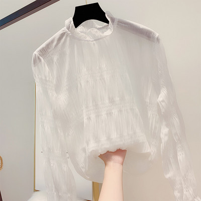 Κομψό γυναικείο πουκάμισο με μακριά μανίκια σε λευκό και μαύρο χρώμα