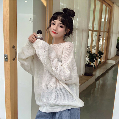 Modern női pulóver O-nyakkal - fehér és zöld