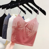 Top de dama elegant din catifea cu bretele subtiri in mai multe culori