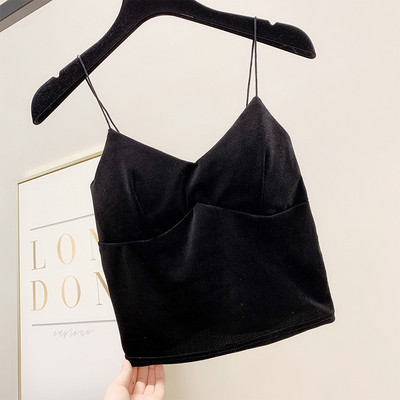 Top de dama elegant din catifea cu bretele subtiri in mai multe culori