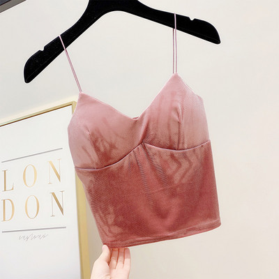 Top de dama elegant din catifea cu bretele subtiri in mai multe culori