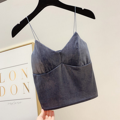 Top de dama elegant din catifea cu bretele subtiri in mai multe culori