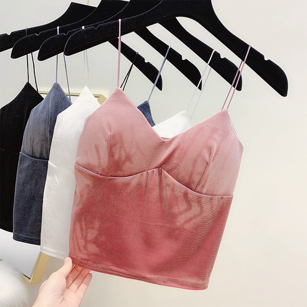 Top de dama elegant din catifea cu bretele subtiri in mai multe culori