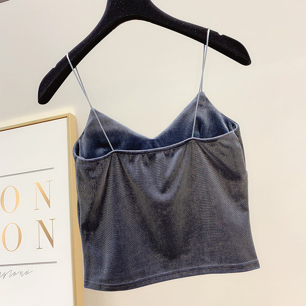 Top de dama elegant din catifea cu bretele subtiri in mai multe culori