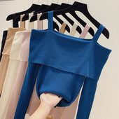 Μοντέρνο γυναικείο πουλόβερ με γυμνούς ώμους σε διάφορα χρώματα