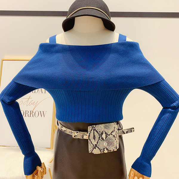 Μοντέρνο γυναικείο πουλόβερ με γυμνούς ώμους σε διάφορα χρώματα